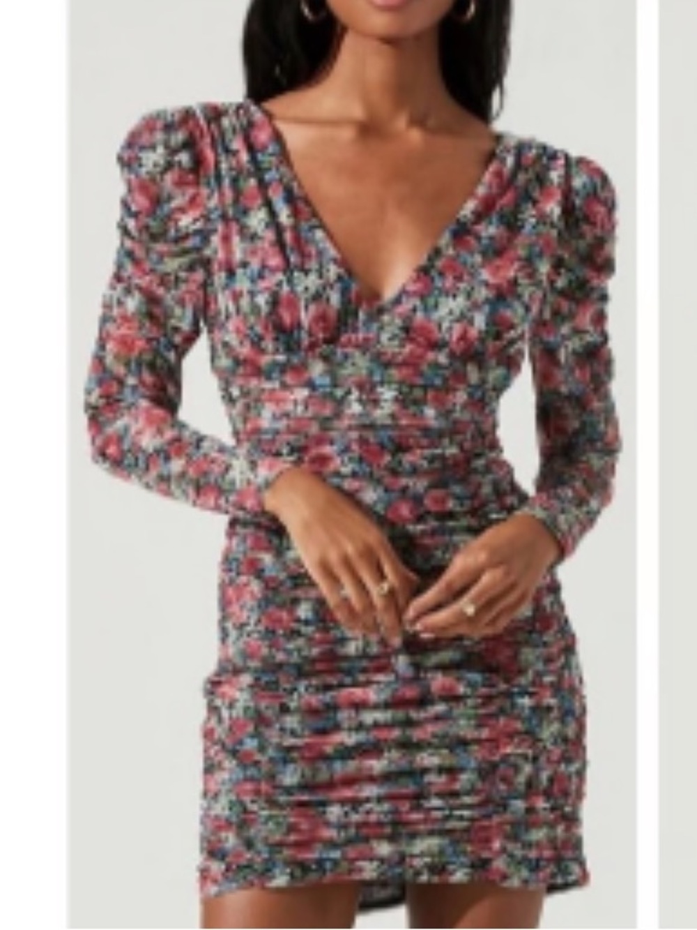 Astr the Label Bristol Floral Ruched V-Neck Mini Dress